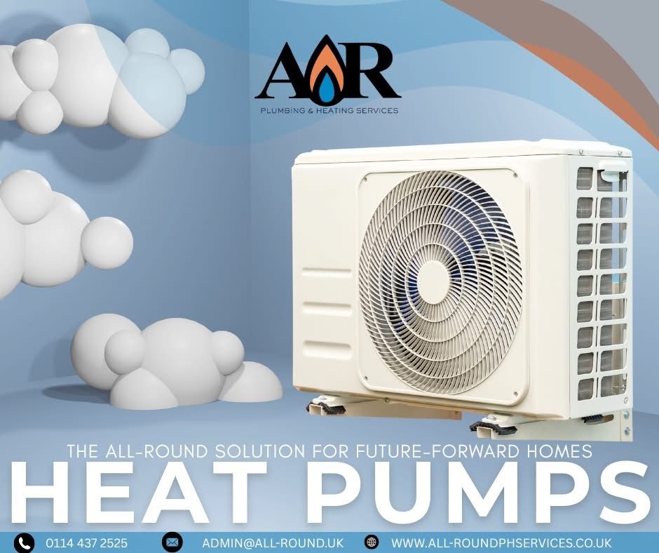 A modern air source heat pump unit installed outdoors.